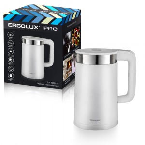Чайник электр. ERGOLUX ELX-KS11-C01 PRO (диск, 1,8л) 2,2кВт, нерж.сталь/пластик, белый 8826