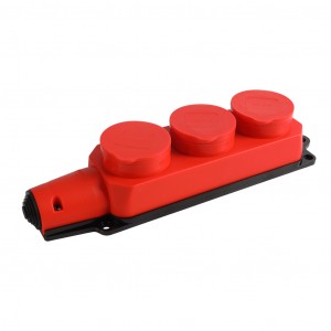 Smartbuy колодка ОУ тройная 3 гн. с загл. каучук 2P+PE 1x16 220-240V, IP44, красная SBE-16-3-00-Rr