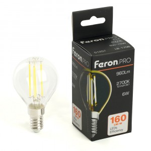 Feron.PRO филамент шар G45 Е14 6W 960lm 2700K 2K 175-265V 78х45 LB-1706 51256