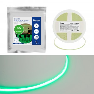 Feron Лента св/д 12V 7W/m 400SMD(2110)/м зеленый 5000х3х1.8мм IP20 LS630 48951