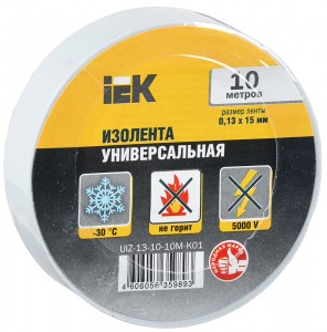 IEK изолента ПВХ 15/10 белая 0.13х15 мм, 10 м UIZ-13-10-10M-K01