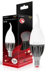 Supra Свеча на ветру E14 4W(350lm) 3000 матовая 102x37 пластик/алюм. SL-LED-PR-CNW-4W/3000/E14