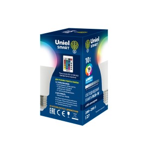 Uniel SMART RGB A60 E27 10W(800lm 270°) 4000K, ИК сенсор БЕЗ пульта в/к! LED-A60-10W/RGB/E27/REG