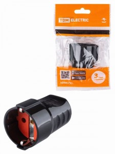 TDM Кабельная розетка (штепсель) рифленая 2П+З 16А 250B черная SQ1806-0212
