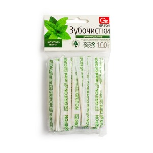 Зубочистки деревянные (береза) 100шт/пачка, каждая зубочистка в инд. бум. уп, мята, 400-523 GRIFON