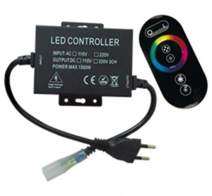 Ecola Контроллер 220V 16x8 1500W 6.6A RGB с кольцевым сенсорным черным радиопультом RFB615KSB