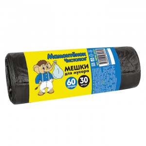 Мешки для мусора (пакеты) 60л/30шт, 5мкм, ПНД, рулон, MPM4531 Мамонтенок Чистолюб