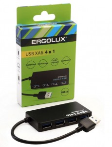 USB разветвитель/хаб на 4USB 2A ERGOLUX ELX-SLP01-C02 черный, коробка