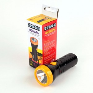 ТРОФИ фонарь ручной TA1 (акк. 4V 0.5Ah) 1св/д 0.5W, черный+желтый/пластик, 2 режима, вилка 220V