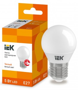 IEK шар G45 E27 5W(450lm) 3000K 2K 78x45 матов. ECO LLE-G45-5-230-30-E27