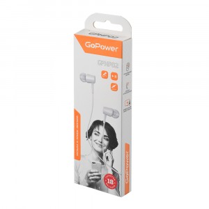 Наушники внутриканальные GoPower GPHP02, 1,2м, белый