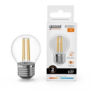 Gauss Elementary Filament Шар Е27 10W(650lm) 2700К 76х45  прозр, стекло, нитевид 52210
