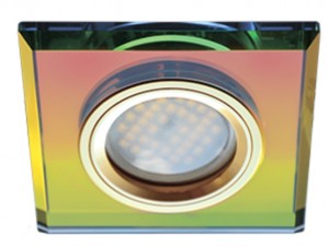 Ecola DL1651 MR16 GU5.3 св-к  Квадрат Стекло Мультиколор/Золото 25x90x90 FM1651EFF