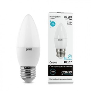 Gauss Elementary Свеча E27 8W(540lm) 4100K 4K 100x37 матовая, пластик/алюм. 33228