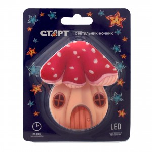 СТАРТ ночник NL 3LED Гриб-домик, красный, 220V с выкл.