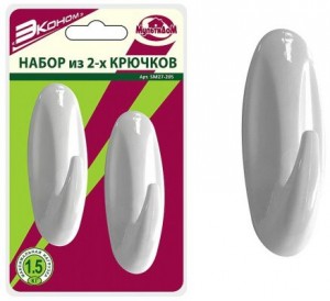 Крючки самоклеющиеся "Эконом" дл. овал. 2шт/уп, цена за уп, пластик/металл BL SM27-205 Мультидом