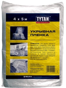 Укрывная пленка строительная защитная 4*5м, 5 мкм, ПНД, прозрачная TYTAN, арт.11329