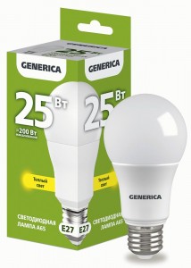 IEK GENERICA ЛОН A65 E27 25W(2500lm) 3000K 2K 65x135 матов.  LL-A65-25-230-30-E27-G