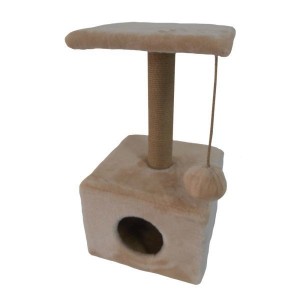 Когтеточка домик с площадкой малый (37х37х68см) бежевый, 4136968 HOMECAT