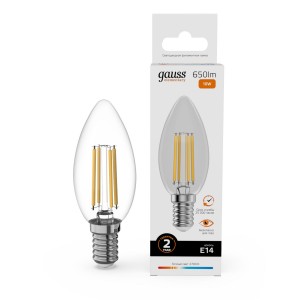 Gauss Elementary Filament Свеча Е14 10W(650lm) 2700К 98х35 прозр, стекло, нитевид 32110