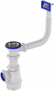 Aquant Сифон для кухни 1 1/2"х40 с метал.решеткой, прямоугольным переливом, B0150-14-MR