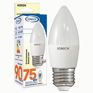 IONICH свеча C37 E27 8W(720lm) 4000К 4K 37x100 матов./пластик/алюм ILED-SMD2835-C37 1538