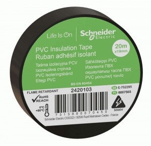 Schneider Electric Изолента ПВХ 19мм/20м черная 130мкм  2-х ст. этикет (уп=8шт отгр кр.1шт) IMT38203