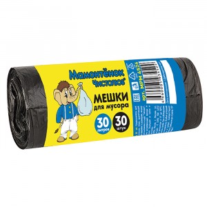 Мешки для мусора (пакеты) 30л/30шт, 4,5мкм, ПНД, рулон, MPM4524 Мамонтенок Чистолюб