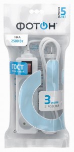 ФОТОН сет. удл. ПВС 2х0.75 3 роз. 3м 10А белый,выкл. 10-33S, арт.24746