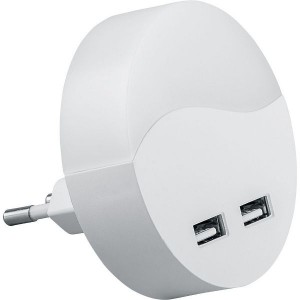 Feron св-к ночник 0,45W 230V 2xUSB круг белый 65x50 FN1122 41021