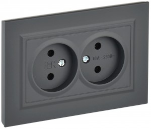 IEK BRITE роз. СУ 2 мест. 10А графит РС12-2-БрГ BR-R20-10-K53-F