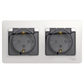 Schneider GLOSSA роз. СУ 2 мест. бел. (пласт. осн., земля, шторки, крышка, IP44) GSL000147