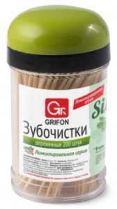 Зубочистки (береза) 200шт/пласт.банка (цена за банку,кратно 4) 400-005 FROM SIBERIA WITH LOVE/GRIFON