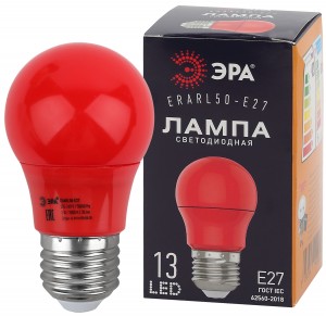 ЭРА Лампа св/д д/гирлянды Белт Лайт лон A50 E27 3W(30Lm) 3000K, красный, 90х50, 13SMD ERARL50-E27 02