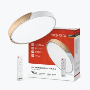 "ASD/InHome св-к св/д упр. 75W(6000lm) 2K-4K-6K 400x400x50 пульт ДУ белый SCANDY WOOD-75RCW 7133