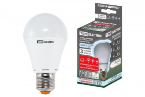 TDM ЛОН А60 E27 степ-димм. 10W(800lm) 4000K 60x120 (шаг 10/50/100%) пласт/алюм/SMD (10!) SQ0340-0196