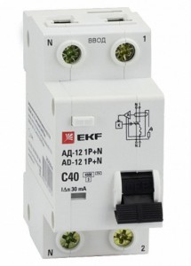 EKF Диф. автомат 1P+N 40А 30мА тип АС х-ка C эл. 4,5кА АД-12 DA12-40-30-bas