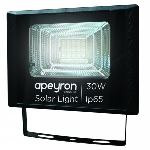 APEYRON Прожектор св/д c солнеч.панелью 30W(360lm) 4200K 4K IP65 6000MA 3.2V 6Aчас черный 05-34