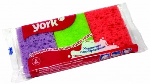 Губка для посуды Колор Люкс (3шт/уп) цена за уп, 10*7*3см, 30110 York