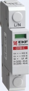 EKF Ограничитель импульсных напряжений серии ОПВ-C/1P In 20кА 400В (с сигнал.)  ОПС1 (УЗИП) opv-c1