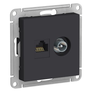 Schneider AtlasDesign мех.роз.конн. TV+комп СУ 1 мест карбон (пл.осн RG6+RJ45, 0,7dB) ATN001089 (5!)