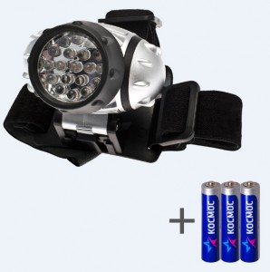 Космос фонарь налобный H19LED (3xR03 в компл.) 7св/д (1W XPE LED + 6 SMD) (190lm),серебр./пласт,,BL