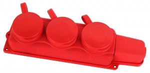 Volsten колодка ОУ тройная 3 гн. с загл. каучук 2P+PE 1x16A 220-240V IP44 красная, 14439