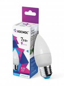 Космос свеча  E27 7,5W (7W) (600lm) 6500K 6K матов. 99x37 LkecLED7.5wCNE2765