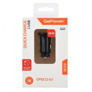 Зарядное устройство автомобильное GoPower GPQC11-1U, 1USB, 18Вт, черный