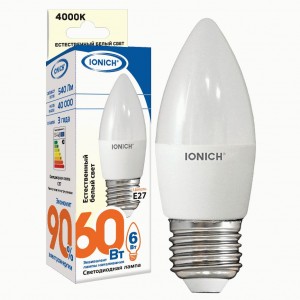 IONICH свеча C37 E27 6W(540lm) 4000К 4K пластик/алюм 1532
