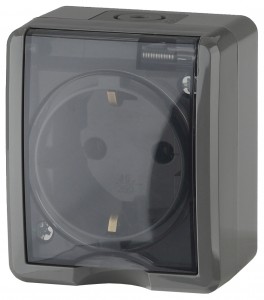 ЭРА Эксперт роз. ОУ 1 мест. 16А земля, крышка, серый (PC) IP54 11-2401-03