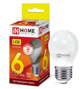ASD/inHome VC шар P45 E27 6W(540lm) 3000К 3K 83x45 (без пульсации) 0525