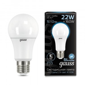 Gauss ЛОН A70 E27 22W(1640lm) 4100 4K 135x70 матовая, пластик/алюм. 102502222