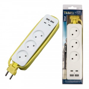 Uniel Travel сет.удл. ПВС 2x1.0 3роз. 1,8м 10A белый/салатов. S-CT3-1,8UC WHITE/GREEN 2USB+2TYPE C